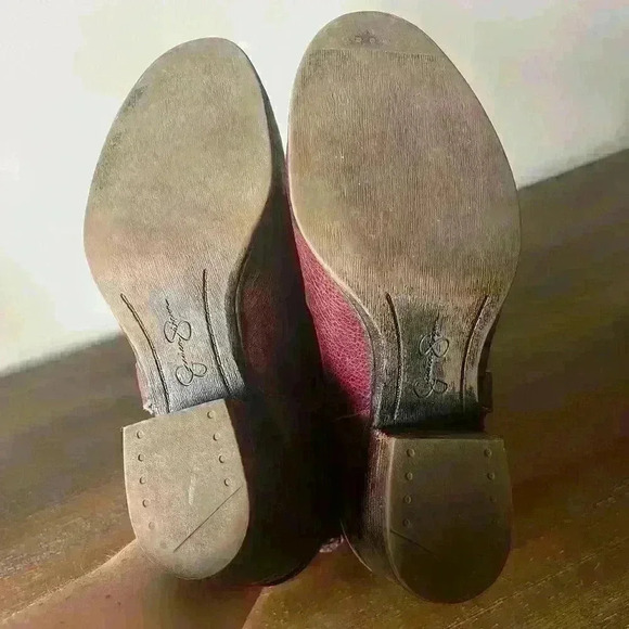 Jessica Simpson Woman’s Red Leather Studded Harness Biker Ankle Boots- Size 7 - Picture 7 of 10